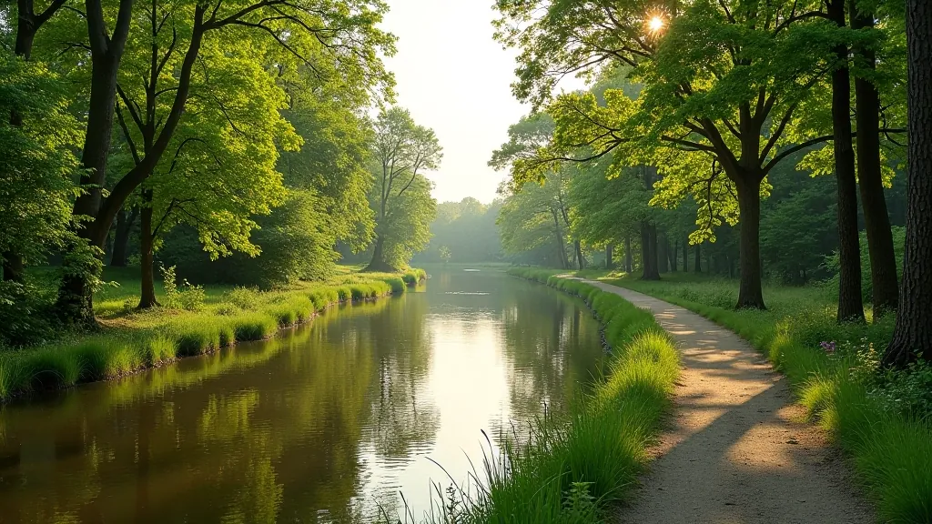 River valley landscape with walking trails